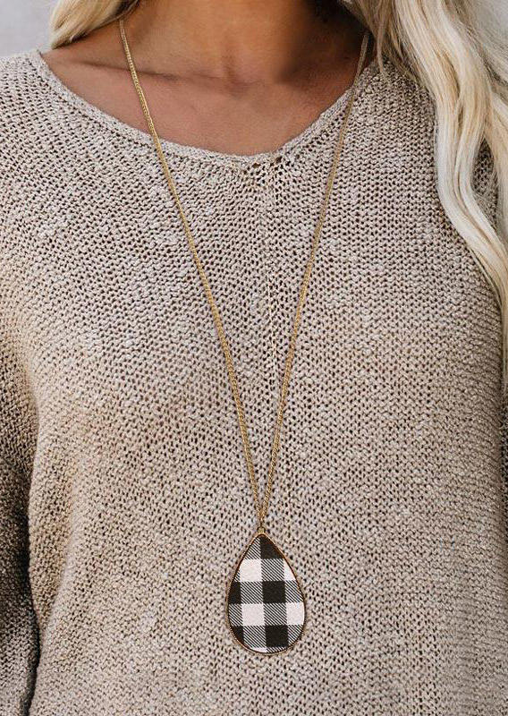 

Necklaces Plaid Water Drop Long Sweater Chain Necklace in Gray. Size