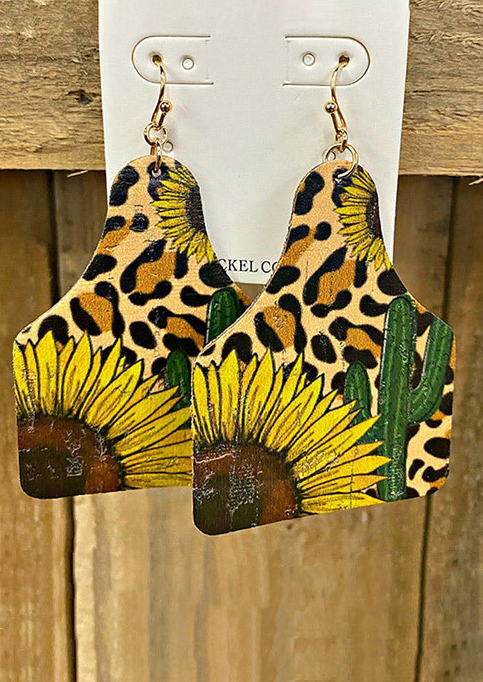 Earrings Creative Leopard Sunflower Cactus Splicing Earrings in Leopard. Size: One Size