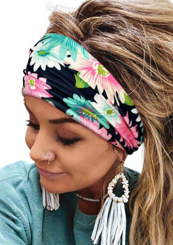 

Floral Twist Yoga Sports Wide Headband in Blue. Size