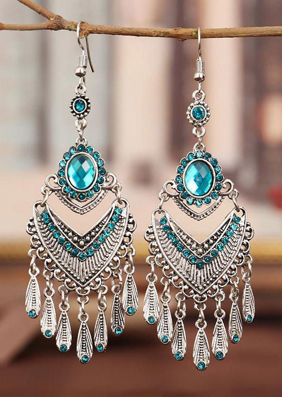 

Earrings Vintage Rhinestone Tassel Hollow Out Alloy Earrings in Cyan. Size