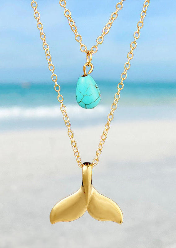 

Necklaces Bohemian Turquoise Fishtail Dual-Layered Pendant Necklace in Gold. Size