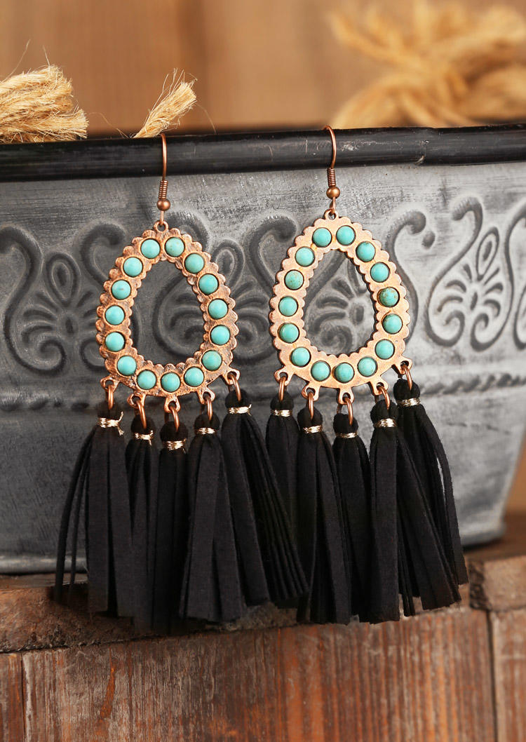 

Earrings Leopard Tassel Hollow Out Turquoise Earrings in Black. Size