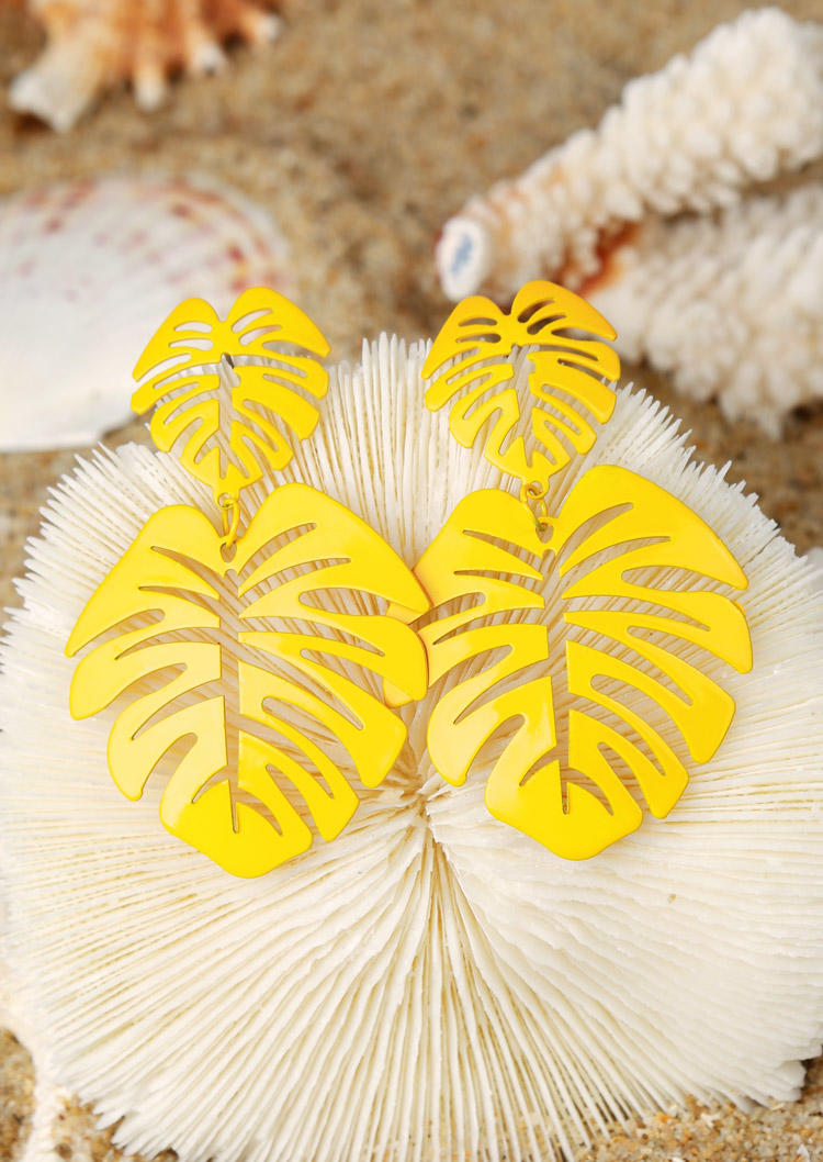 

Earrings Hollow Out Palm Leaf Casual Earrings in Yellow. Size