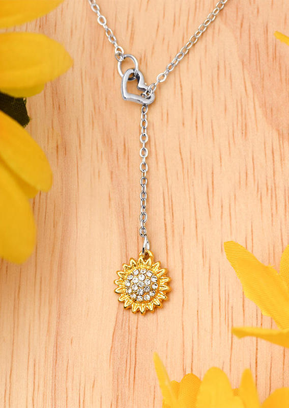 

Necklaces Sunflower Heart Rhinestone Pendant Necklace in Silver. Size
