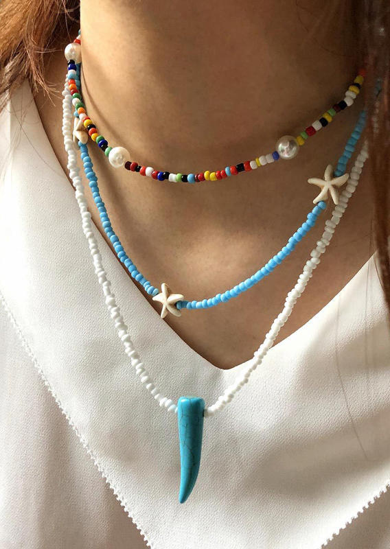 

Necklaces Bohemian Starfish Colorful Beading Multi-Layered Necklace in Cyan. Size