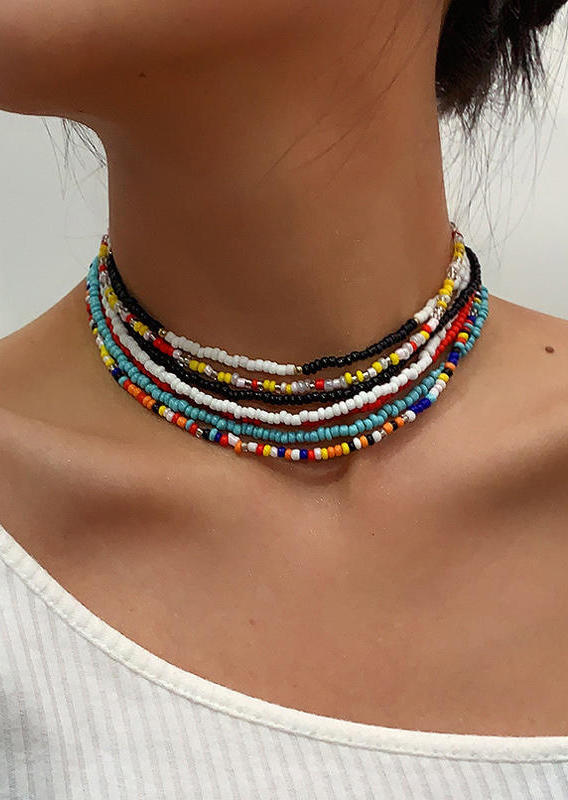 

Necklaces 7Pcs Bohemian Colorful Beading Necklace in Multicolor. Size