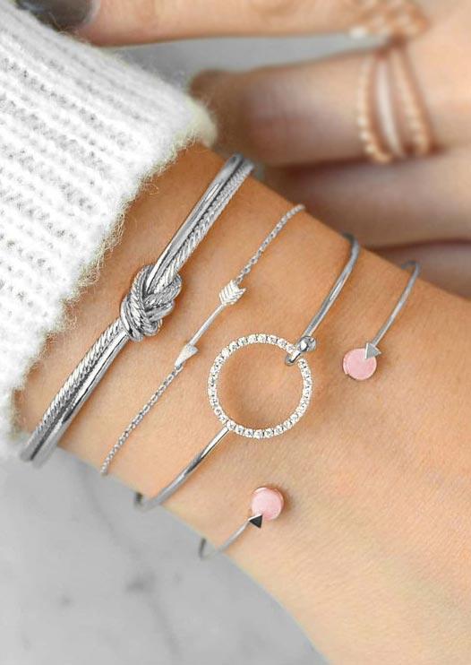 

Bracelet 4Pcs Rhinestone Splicing Hollow Out Round Arrow Bracelet in Silver. Size