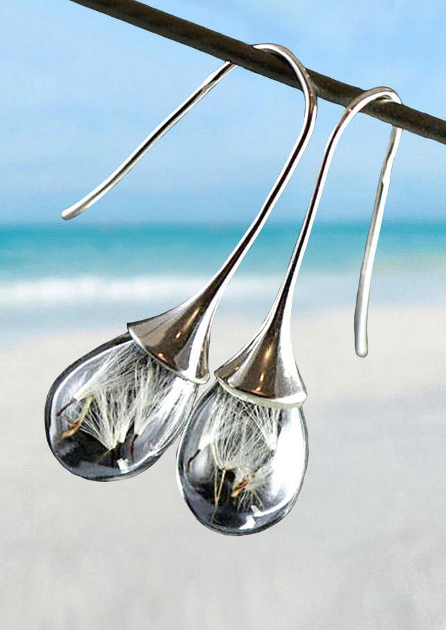 

Earrings Dandelion Glass Ball Teardrop Hook Earrings in Silver. Size