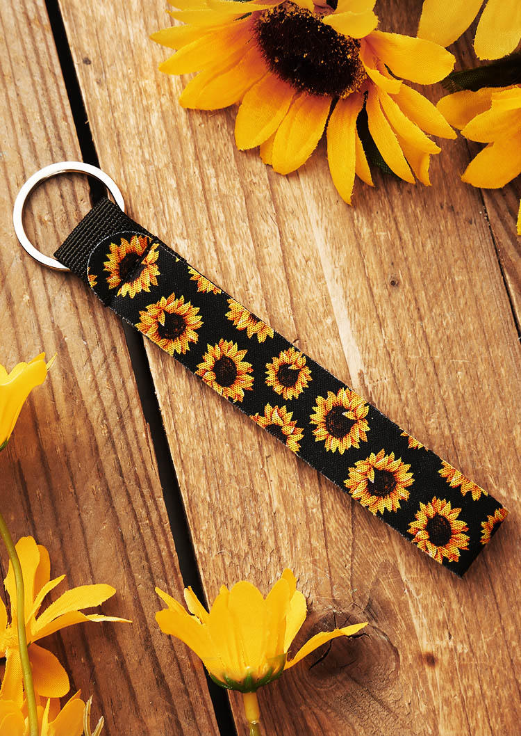 

Keychains Serape Striped Leopard Sunflower Wristlet Strap Keychain in Black. Size