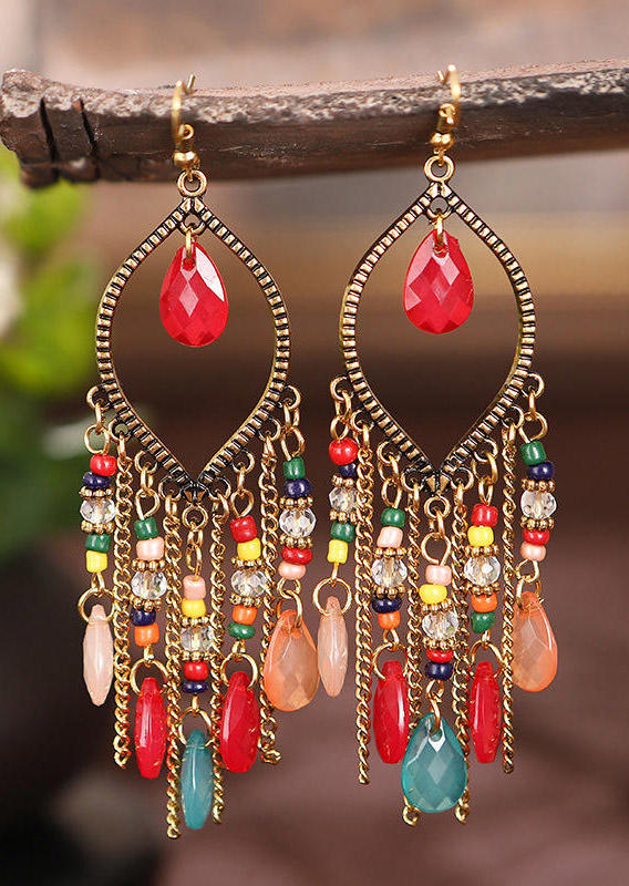 

Earrings Vintage Colorful Beading Rhinestone Tassel Drop Earrings in Multicolor. Size