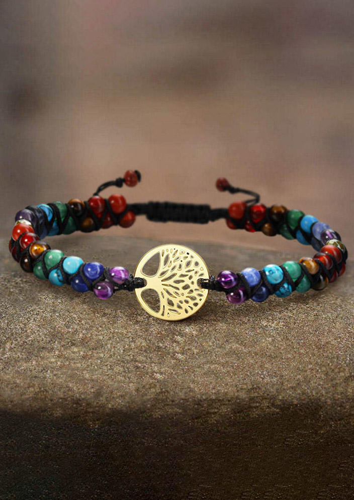 

Bracelet Bohemian Tree Of Life Friendship Woven Beading Bracelet in Gold. Size