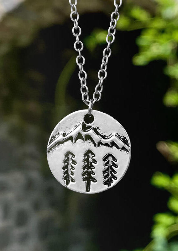 

Necklaces Mountain Tree Round Pendant Alloy Necklace in Silver. Size