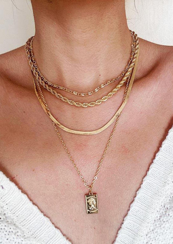 

Necklaces 4Pcs Alloy Pendant Necklace Set in Gold,Silver. Size