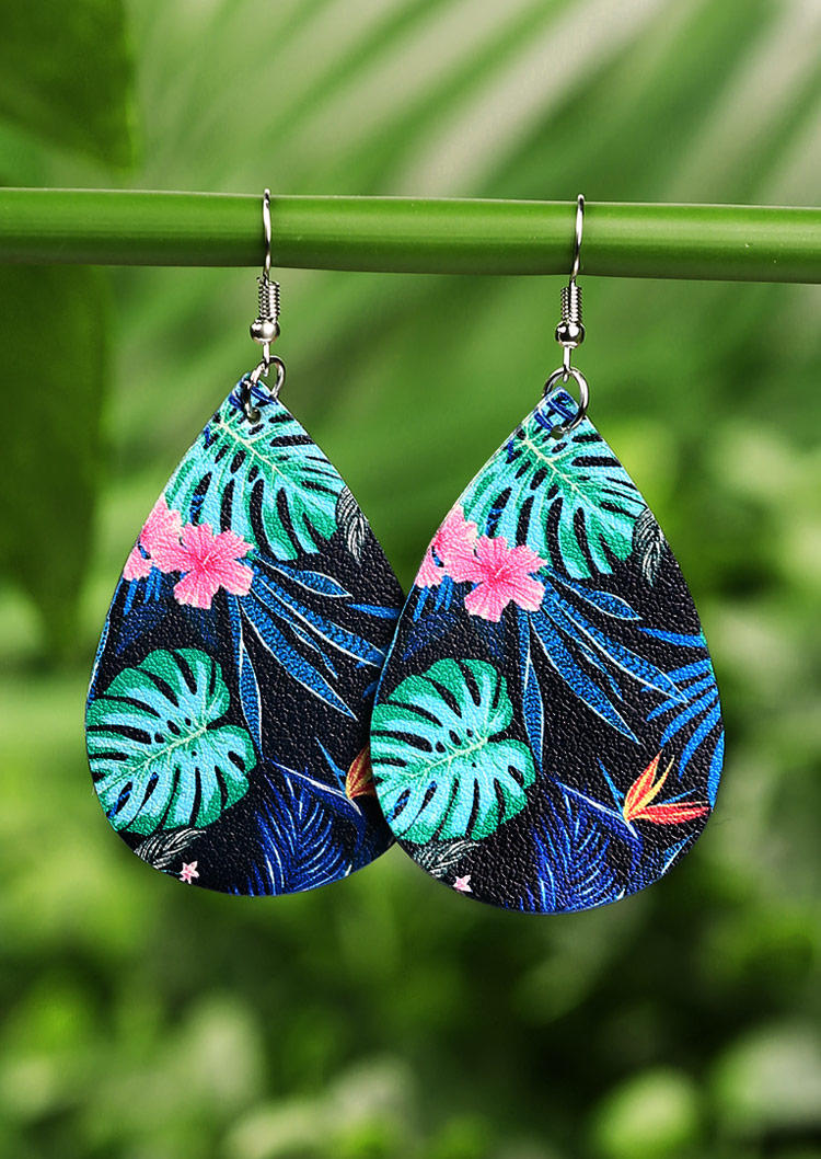 

Earrings Floral Palm Leaf Water Drop Earrings in Blue. Size