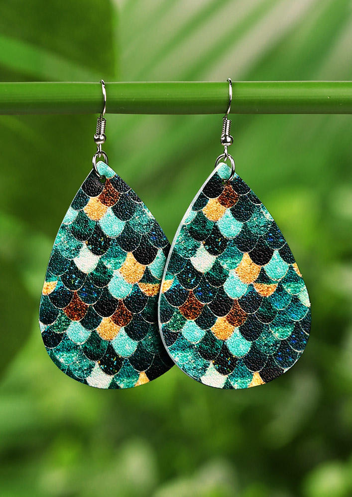 

Earrings Colorful Mermaid Scales Water Drop Earrings in Cyan. Size