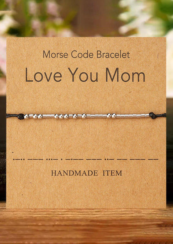 

Bracelet Love You Mom Beading Morse Code Rope Bracelet in Silver. Size