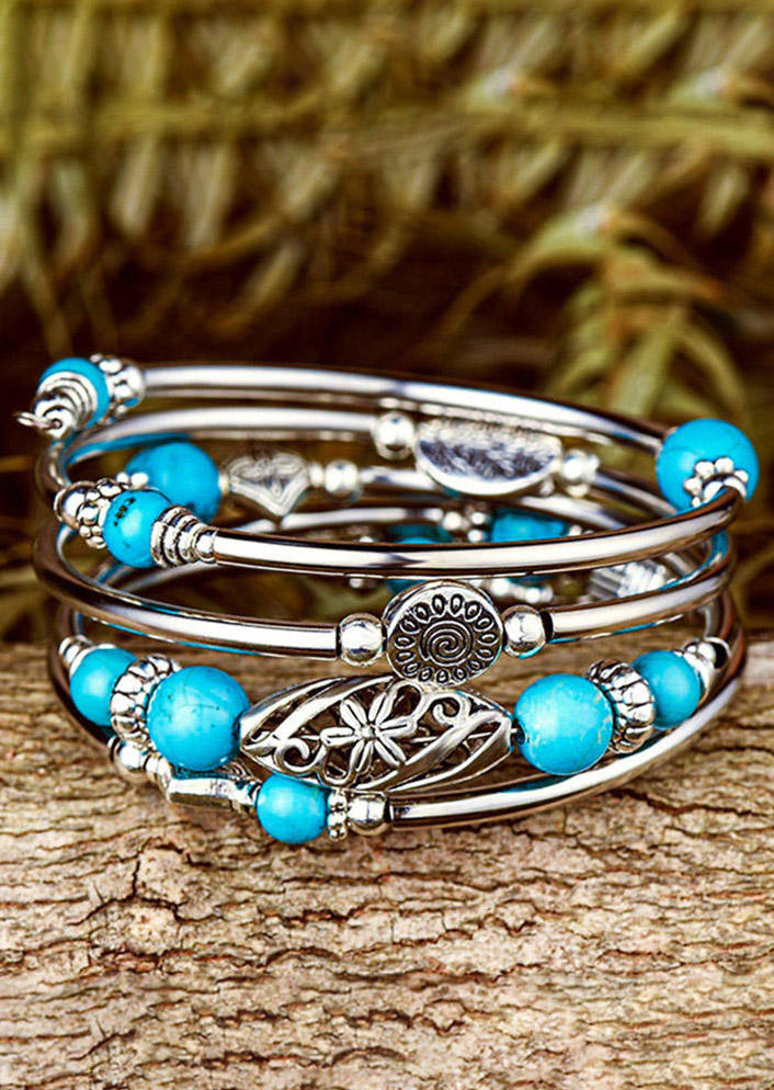 

Bracelet Beading Turquoise Layered Wrap One-Piece Bracelet in Silver. Size