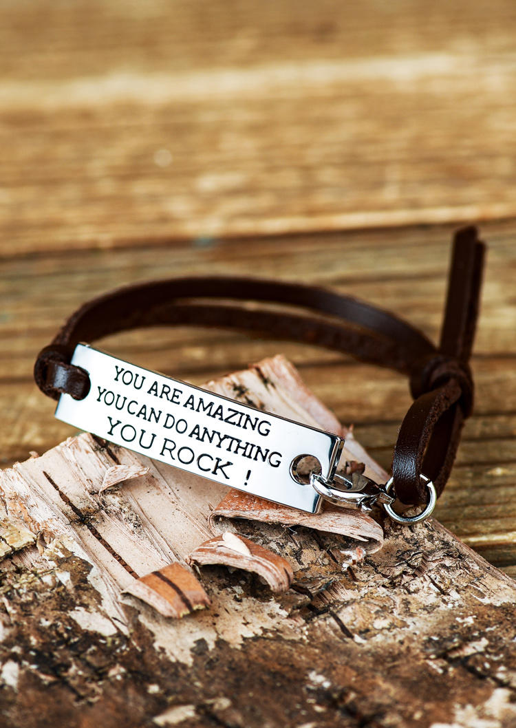 

Bracelet You Are Amazing You Can Do Anything Leather Bracelet in Black. Size