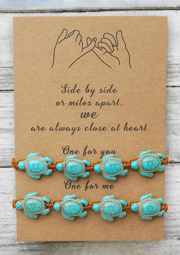 

Bracelet 2Pcs Turquoise Turtle Braided Rope Bracelet Set in Cyan. Size