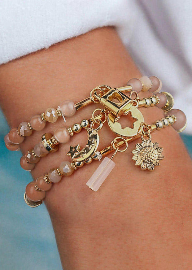 

Bracelet 3Pcs Bohemian Star Moon Sunflower Beading Bracelet Set in Gray. Size
