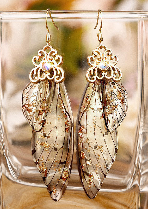 

Earrings Butterfly Wing Rhinestone Hollow Out Alloy Earrings in Gold,Green. Size