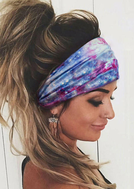 

Tie Dye Starry Sky Elastic Yoga Sports Wide Headband in Multicolor. Size