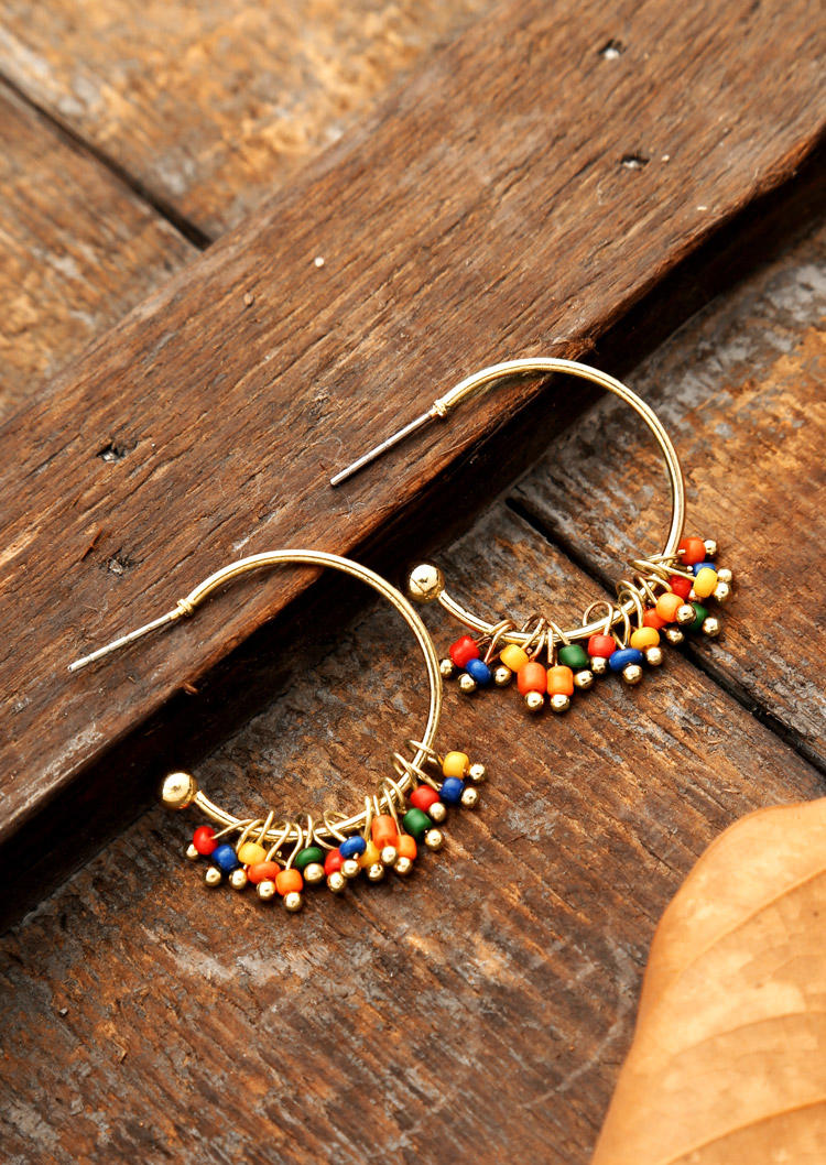

Earrings Vintage Colorful Beading Alloy Earrings in Gold. Size