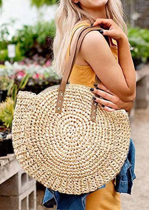 

Handbag Beach Straw Woven Large Tote Handbag in Light Khaki. Size