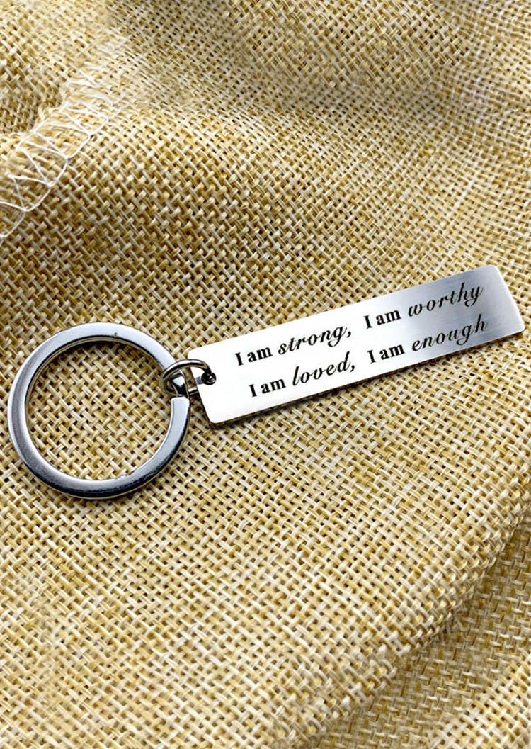 

Keychains I Am Strong Worthy Loved Enough Keychain in Silver. Size
