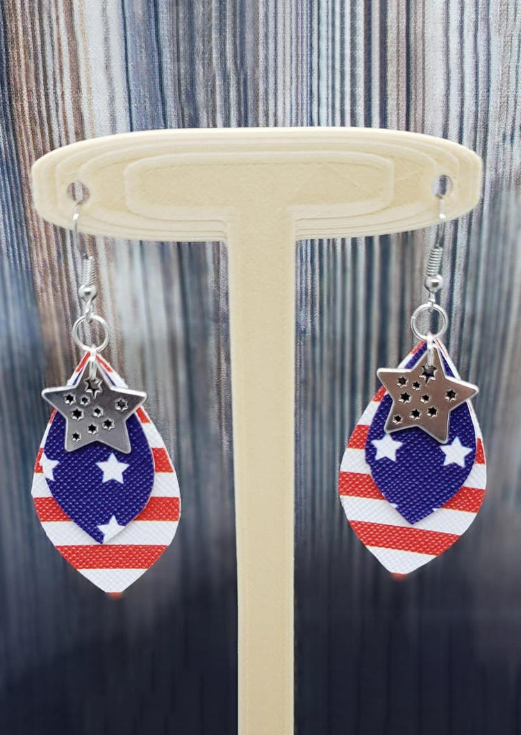 

Earrings American Flag Star Striped Multi-Layered Earrings in Multicolor. Size