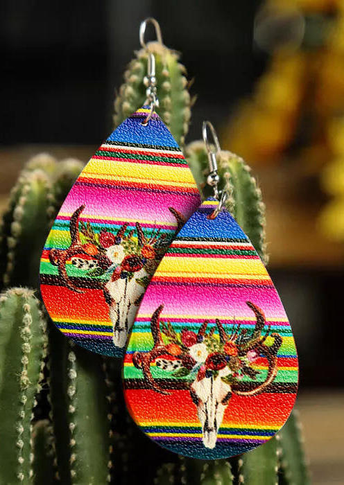 

Earrings Serape Striped Leopard Sunflower Steer Skull Earrings in Multicolor,Leopard. Size