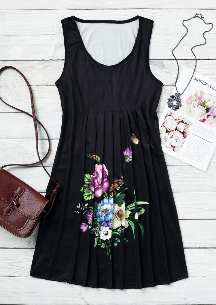 

Mini Dresses Floral Leaf Butterfly Ruffled Sleeveless Mini Dress in Black. Size: ,L
