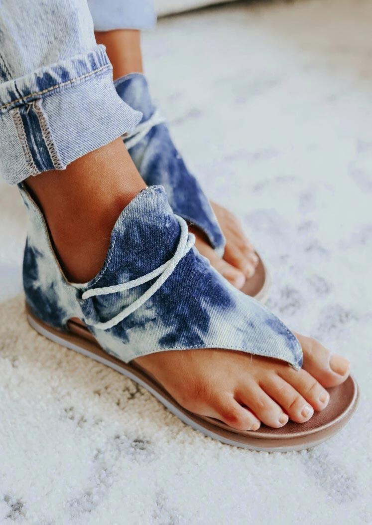 

Sandals Tie Dye Zipper Thong Flat Sandals in Blue. Size: ,38,39,40,41