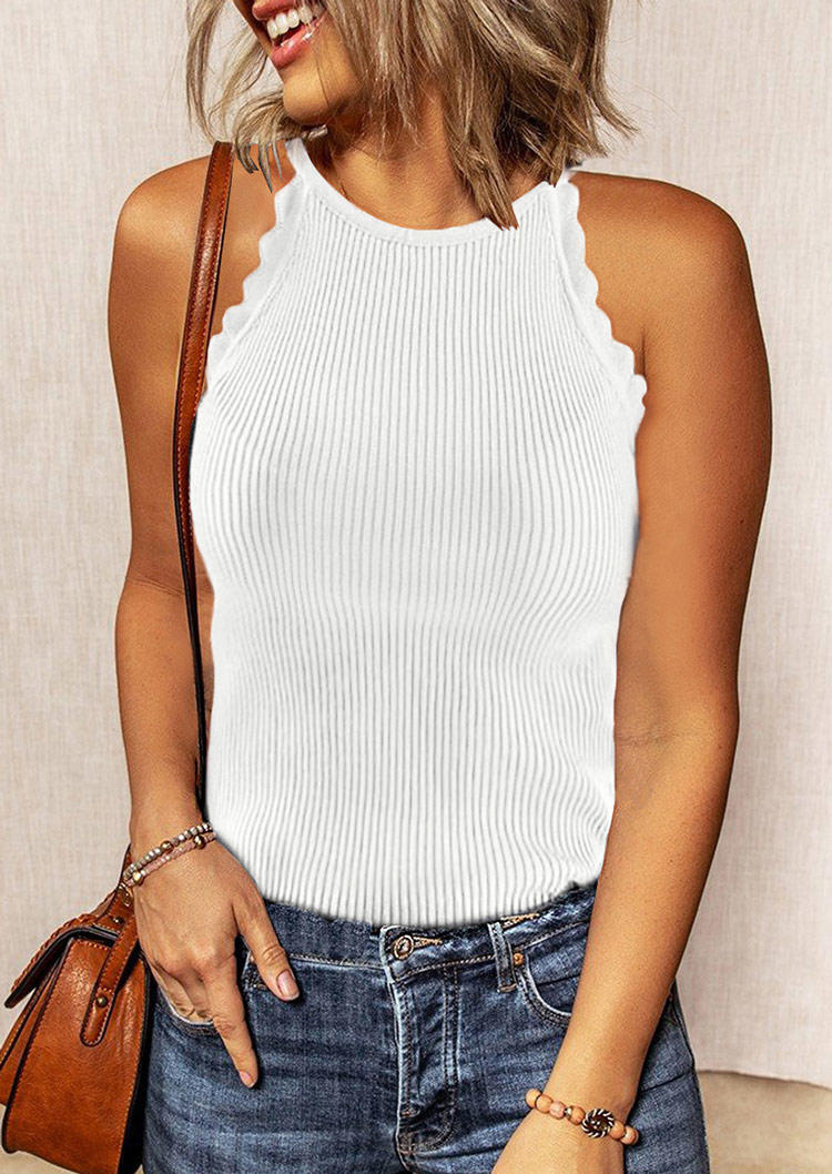 

Tank Tops Jagged Edge Sleeveless Halter Tank Top in White. Size