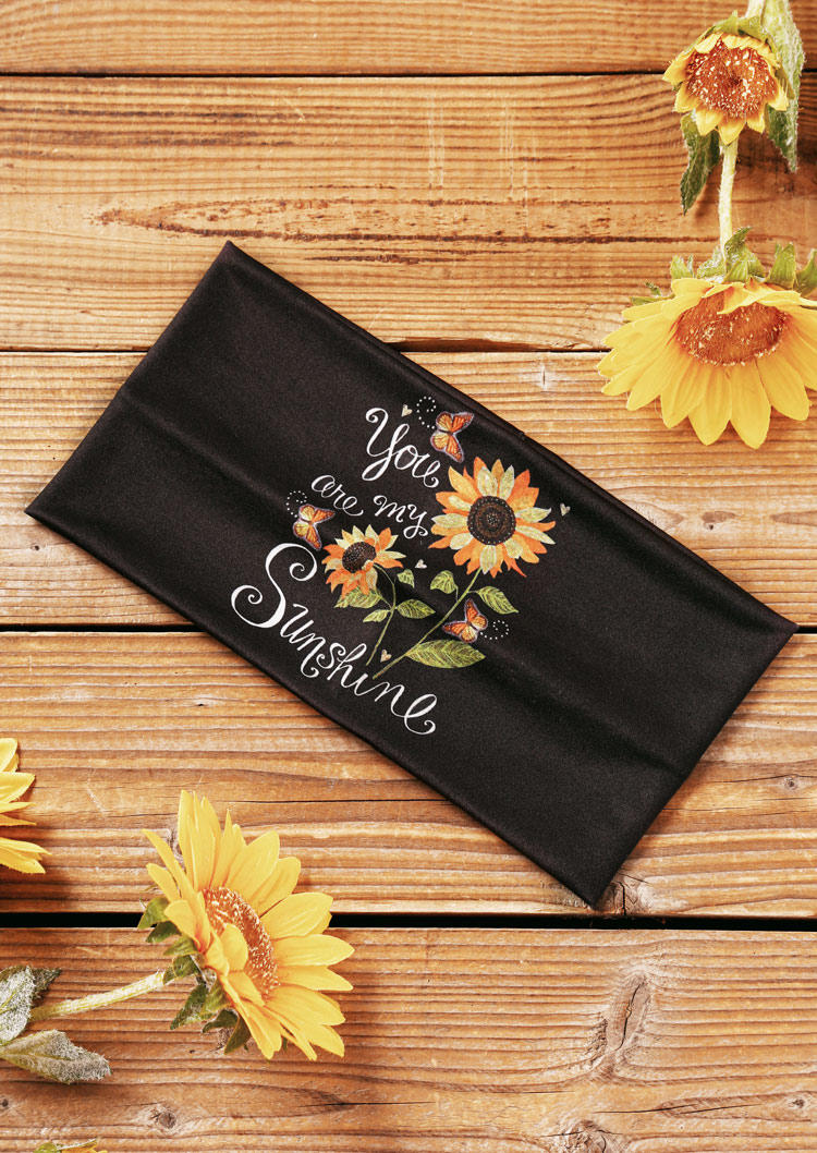

You Are My Sunshine Sunflower Yoga Sport Wide Headband in Black. Size