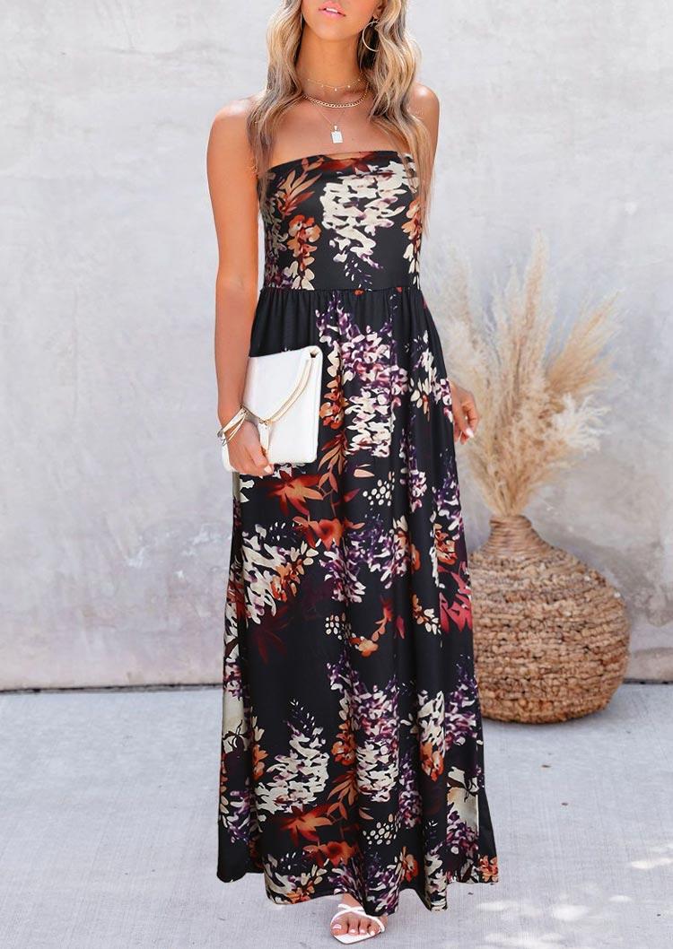 

Maxi Dresses Floral Ruffled Strapless Maxi Dress in Multicolor. Size: ,L,XL