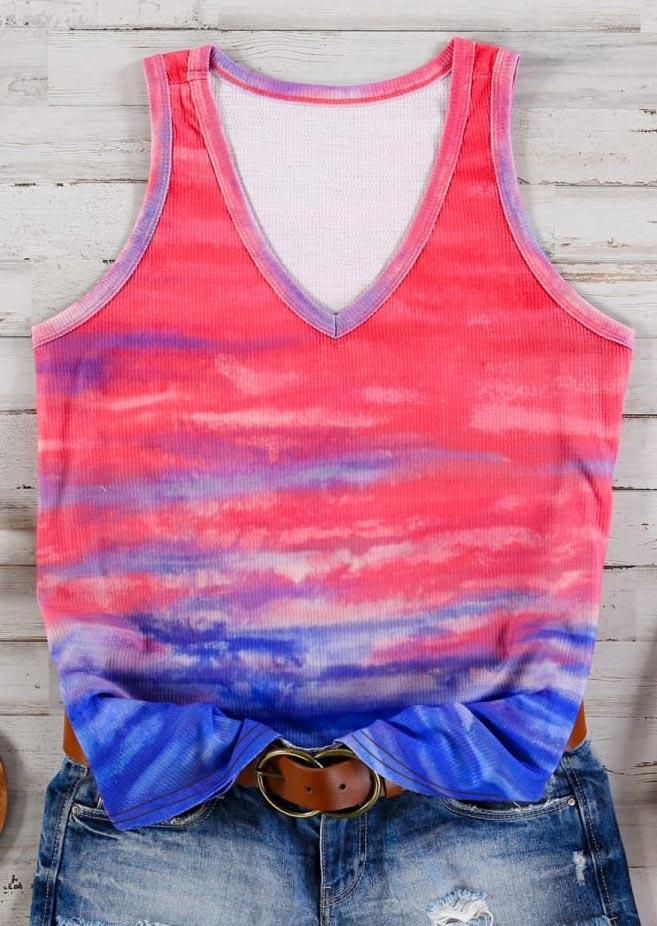 

Tank Tops Gradient V-Neck Sleeveless Beach Tank Top in Multicolor. Size