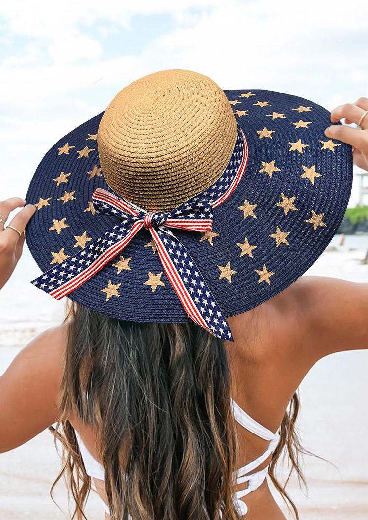 

Hats American Flag Star Sun Protection Wide Brim Straw Hat in Khaki. Size