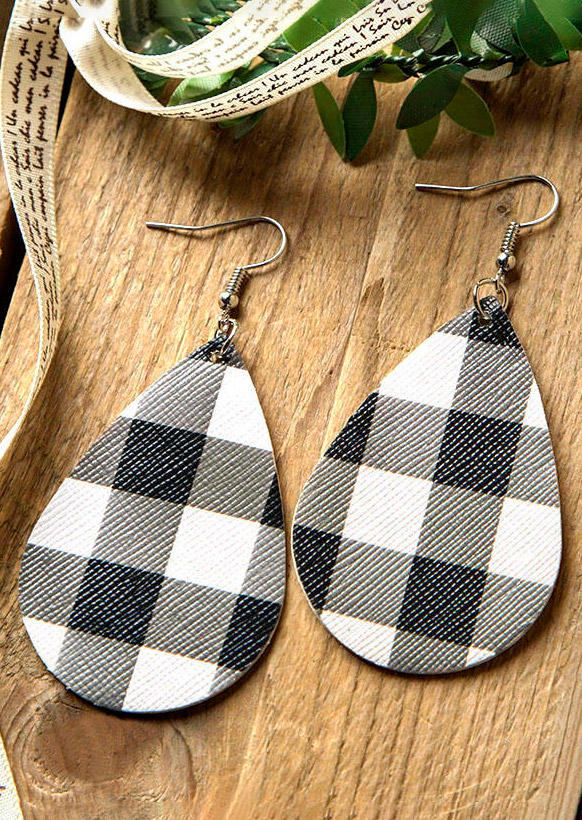 Red Buffalo Plaid Drop Shape Leather Earrings in Gray,Red. Size: One Size