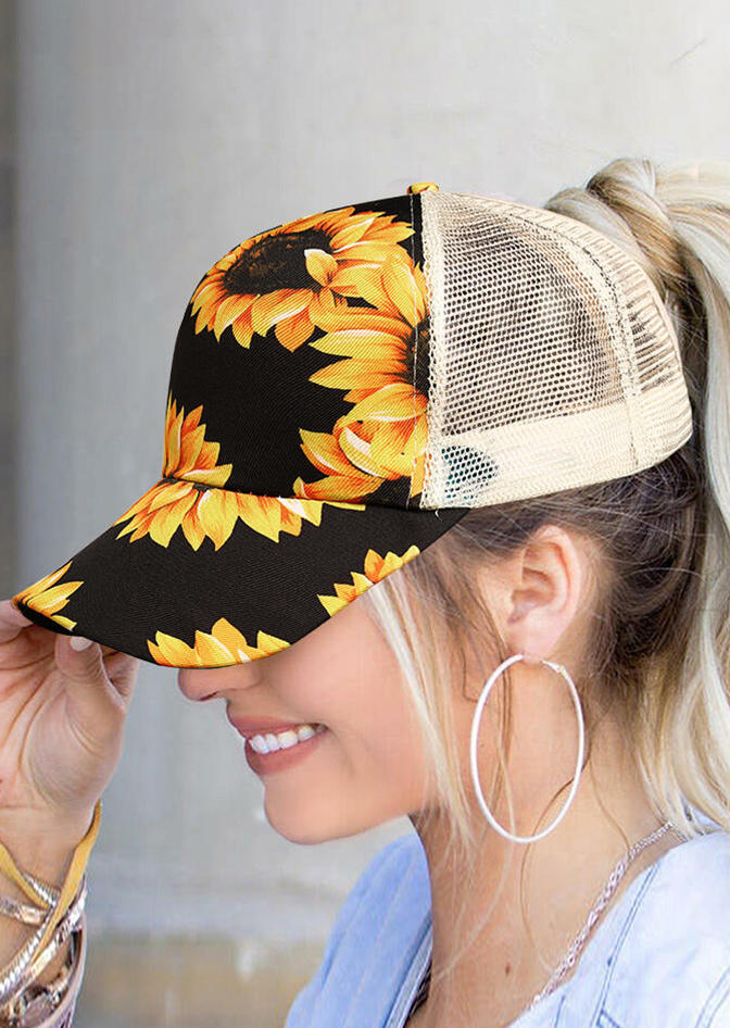 

Hats Sunflower Mesh Splicing Criss-Cross Hollow Out Baseball Cap in Yellow. Size