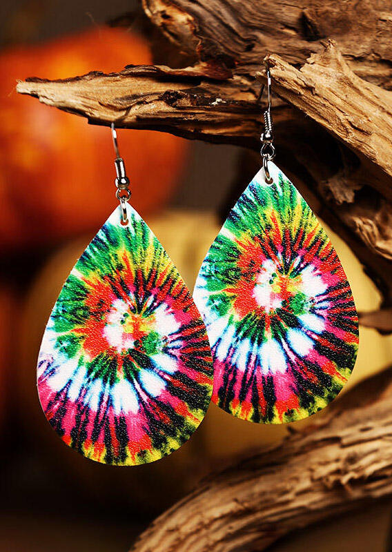

Earrings Tie Dye Swirl Water Drop Leather Earrings in Green. Size