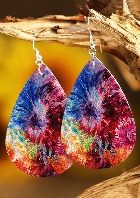 

Earrings Tie Dye Leather Water Drop Earrings in Multicolor. Size