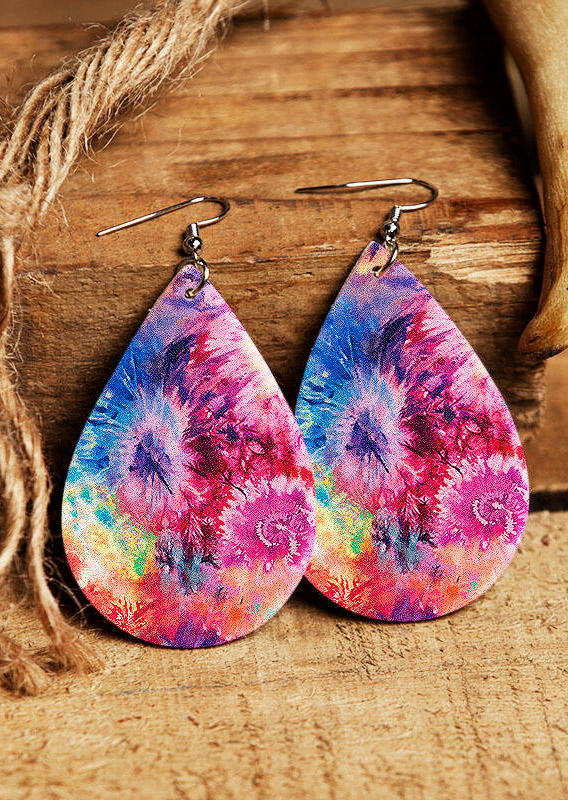 

Earrings Tie Dye Leather Water Drop Earrings in Multicolor. Size
