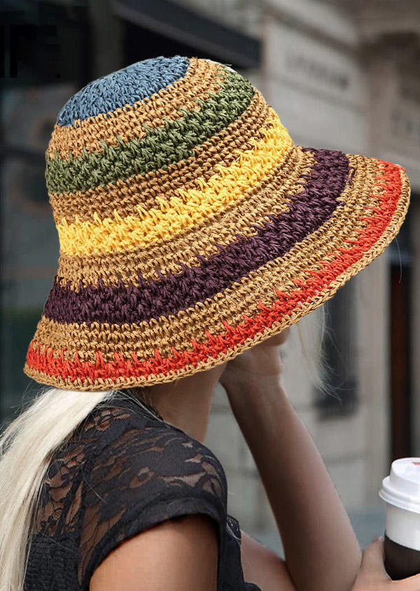 

Hats Bohemian Colorful Foldable Crochet Straw Hat in Khaki. Size