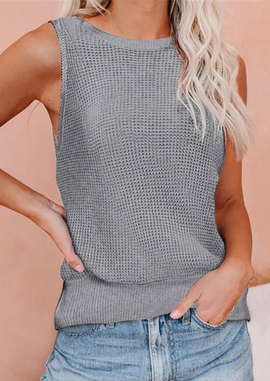 

Tank Tops Waffle Criss-Cross Knitted Tank Top in Gray. Size: ,XL