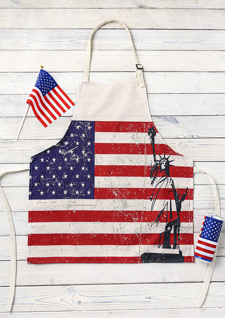 

Tools American Flag Star Striped Statue of Liberty Halter Tie Apron in Multicolor. Size