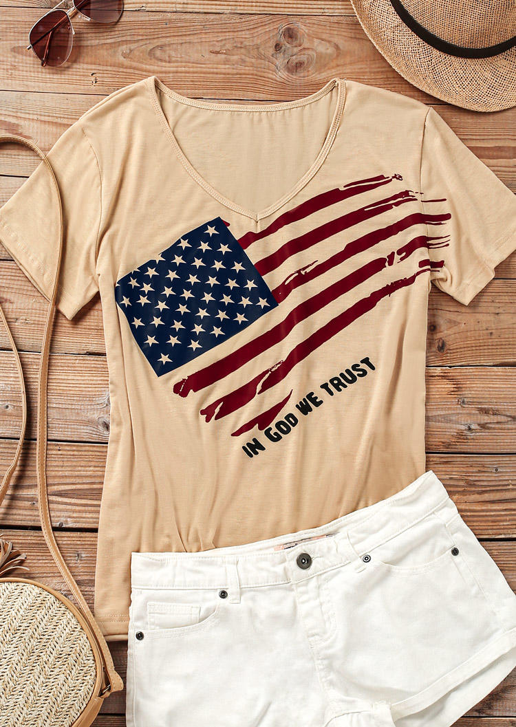 

T-shirts Tees American Flag Star Striped In God We Trust T-Shirt Tee in Khaki. Size