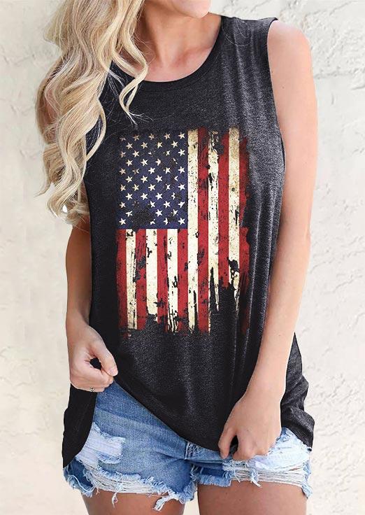 

Tank Tops American Flag Star Striped Casual Tank Top in Dark Grey. Size