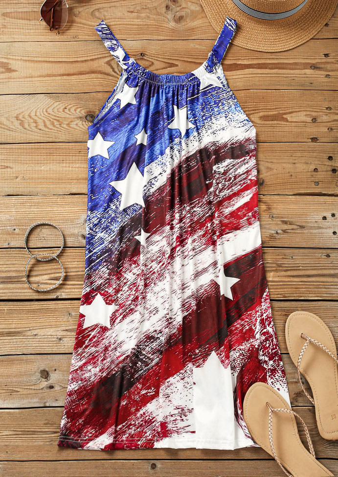 

Mini Dresses American Flag Star Sleeveless Mini Dress in Multicolor. Size