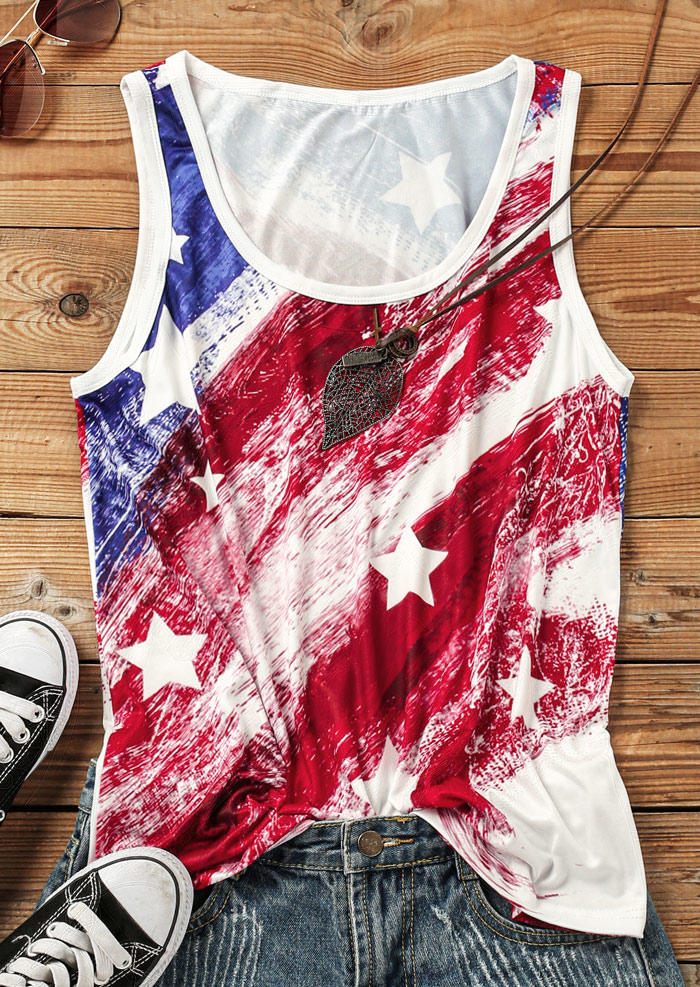 

Tank Tops American Flag Star Sleeveless Tank Top in Red. Size